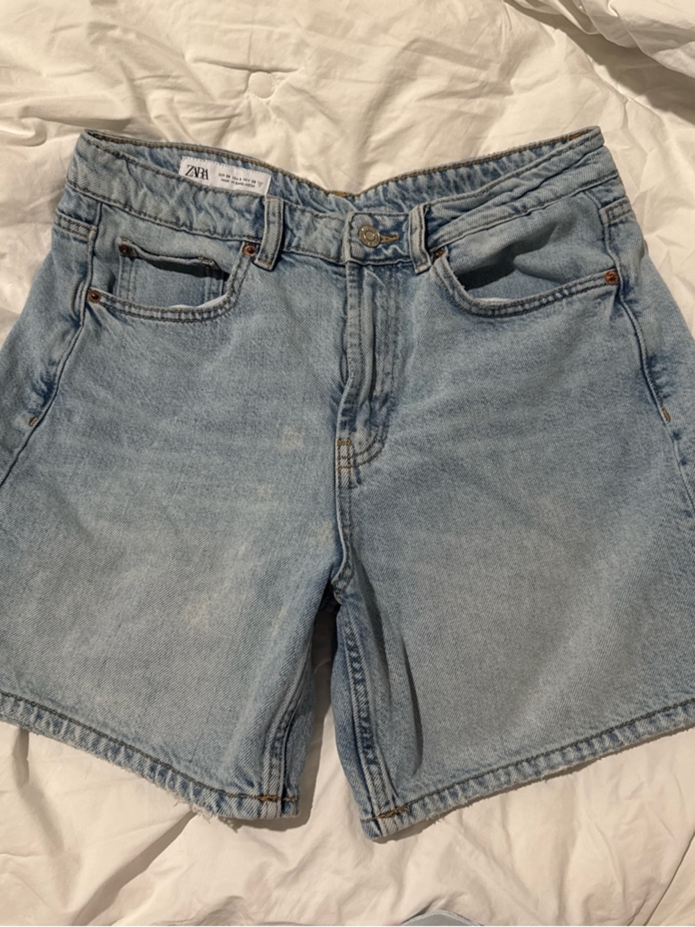 Zara Light Blue High-Rise Denim Shorts